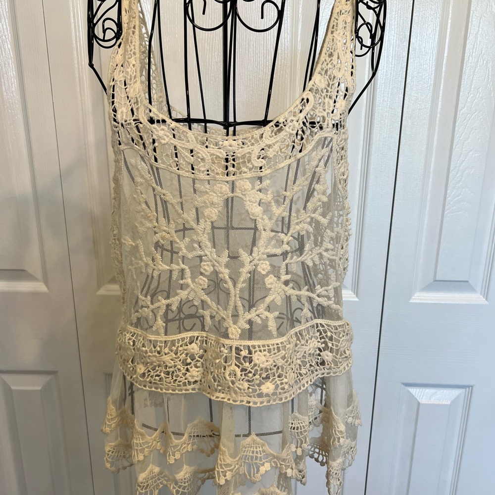 Express Cream Crochet Lace Camisole Tank Top